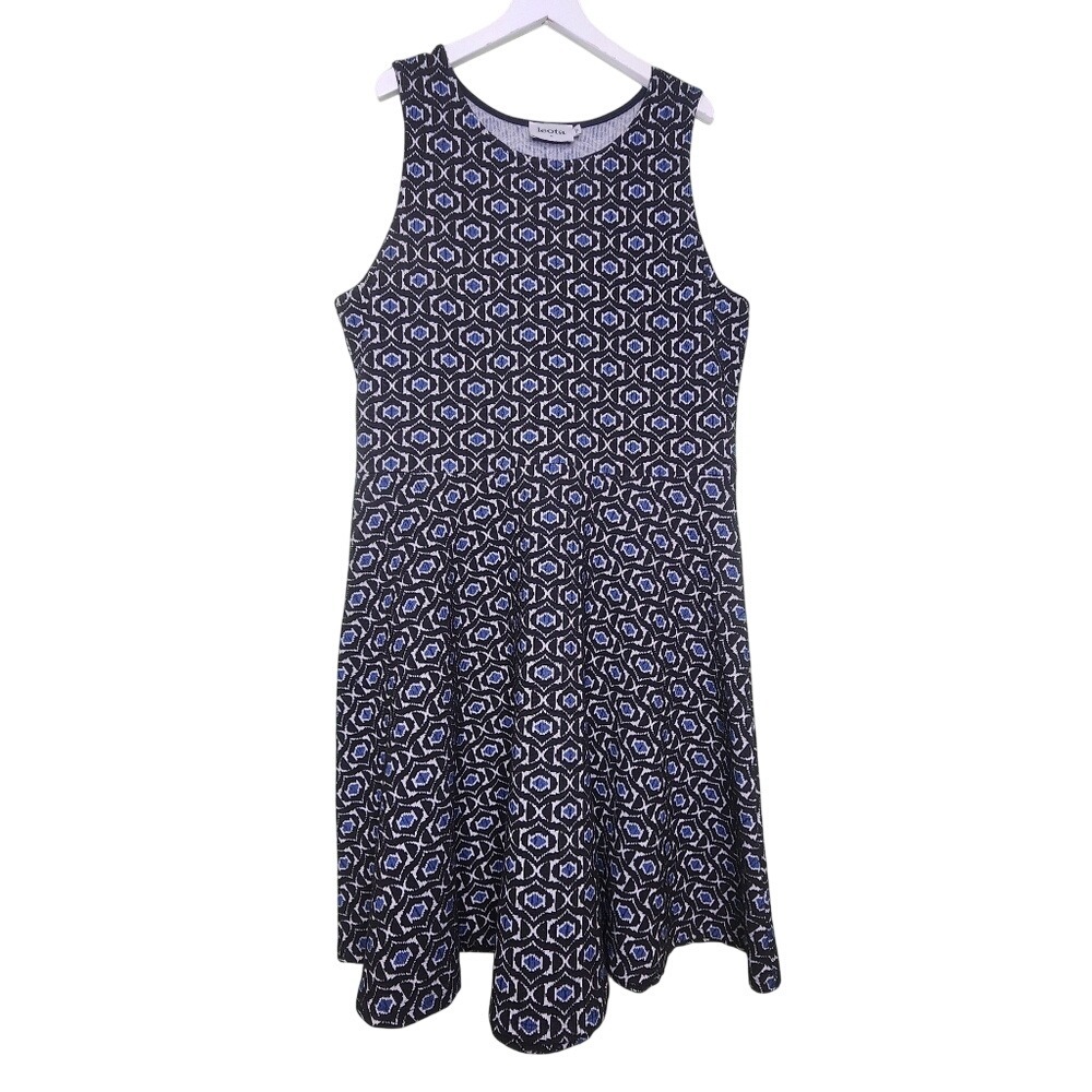 Leota Sleeveless A-Line Dress‎ Blue Black Round Neck Geometric 2XL USA